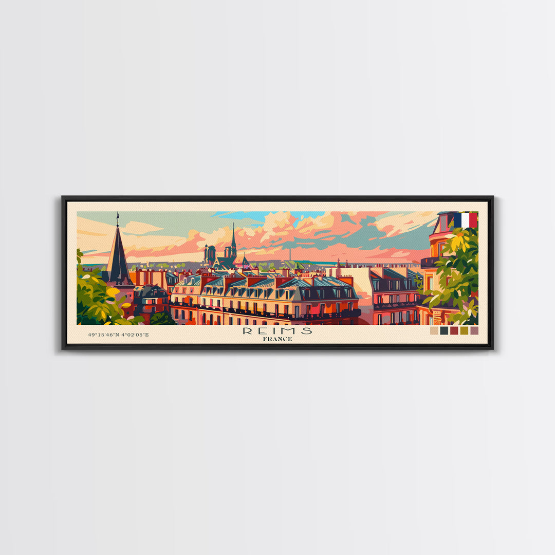 Reims France Travel Art, City Art, Framed Canvas Print or Metal Wall Art, Europe Travel Poster, Panoramic Wall Art, Extra Wide Wall Art