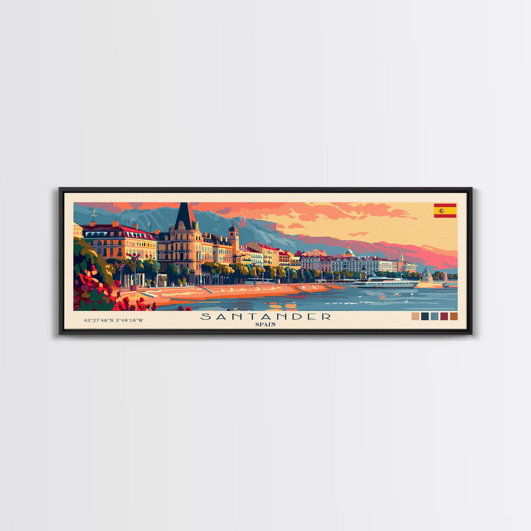 Santander Spain Travel Print Wall Art, Panoramic City Art, Travel Art, Wall Decor, Vacation Gift, Framed Canvas Print Or Metal Art