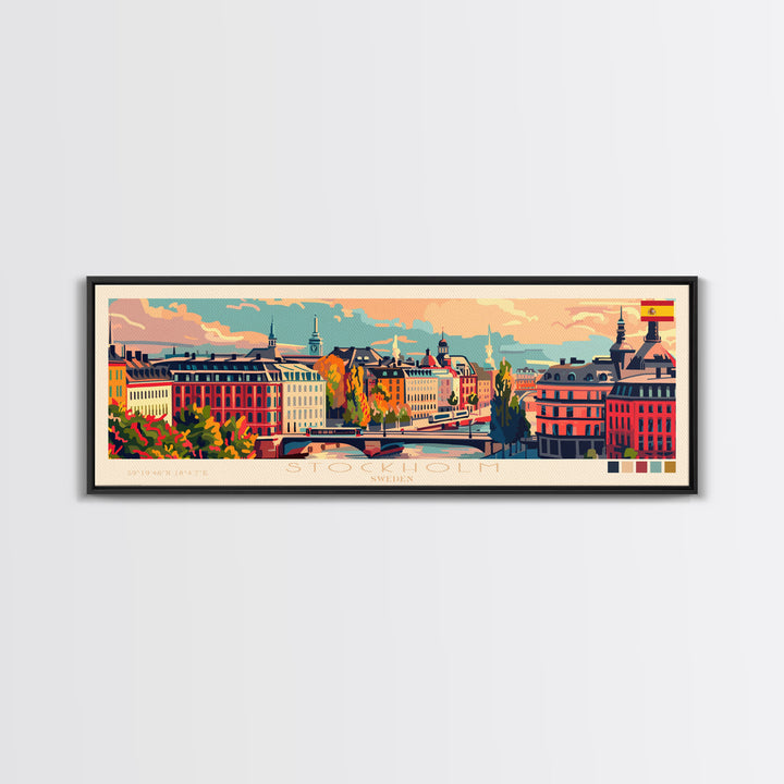 Stockholm Sweden Travel Art, City Art, Framed Canvas Print or Metal Wall Art, Europe Travel Poster, Panoramic Wall Art, Extra Wide Wall Art