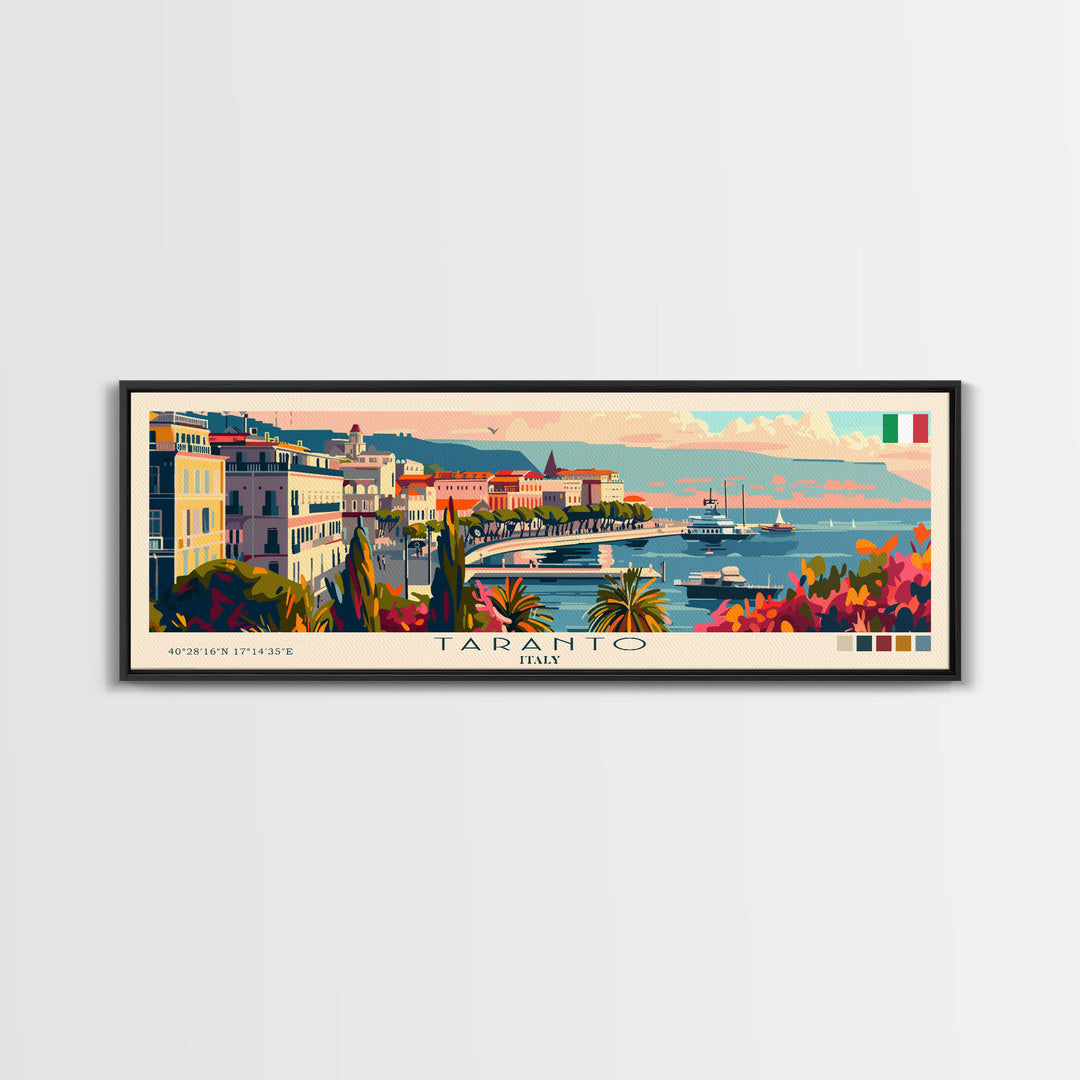 Taranto Italy Travel Art, City Art, Framed Canvas Print or Metal Wall Art, Europe Travel Poster, Panoramic Wall Art, Extra Wide Wall Art