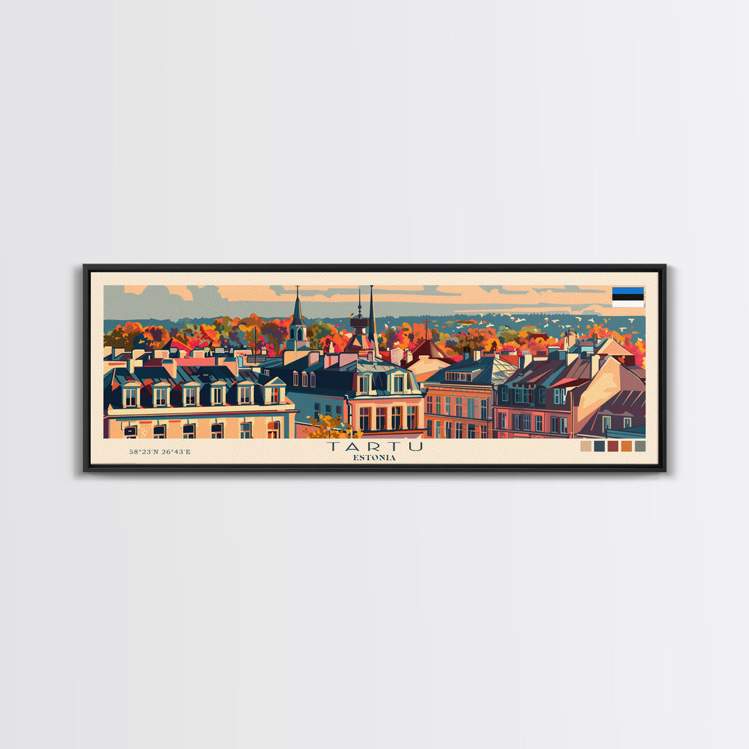 Tartu Estonia Wall Art, Panoramic Travel Poster, Panoramic Framed Canvas Print, City Wall Art, Wall Hanging Home Decor, Travel Art