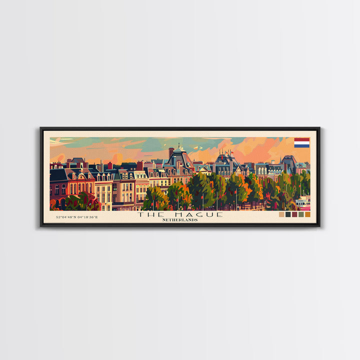 The Hague Netherlands Travel Print Wall Art, Panoramic City Art, Travel Art, Wall Decor, Vacation Gift, Framed Canvas Print Or Metal Art