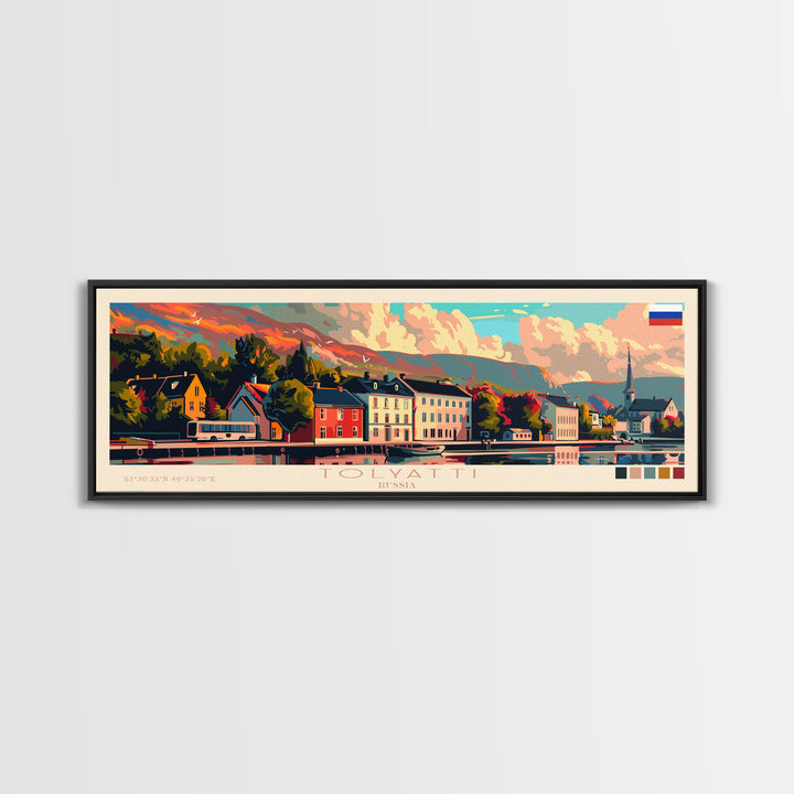 Tolyatti Russia Panoramic Travel Poster, Framed Canvas Print or Metal Wall Art, Travel Art, Home Decor, Panoramic Painting, Midcentury Art