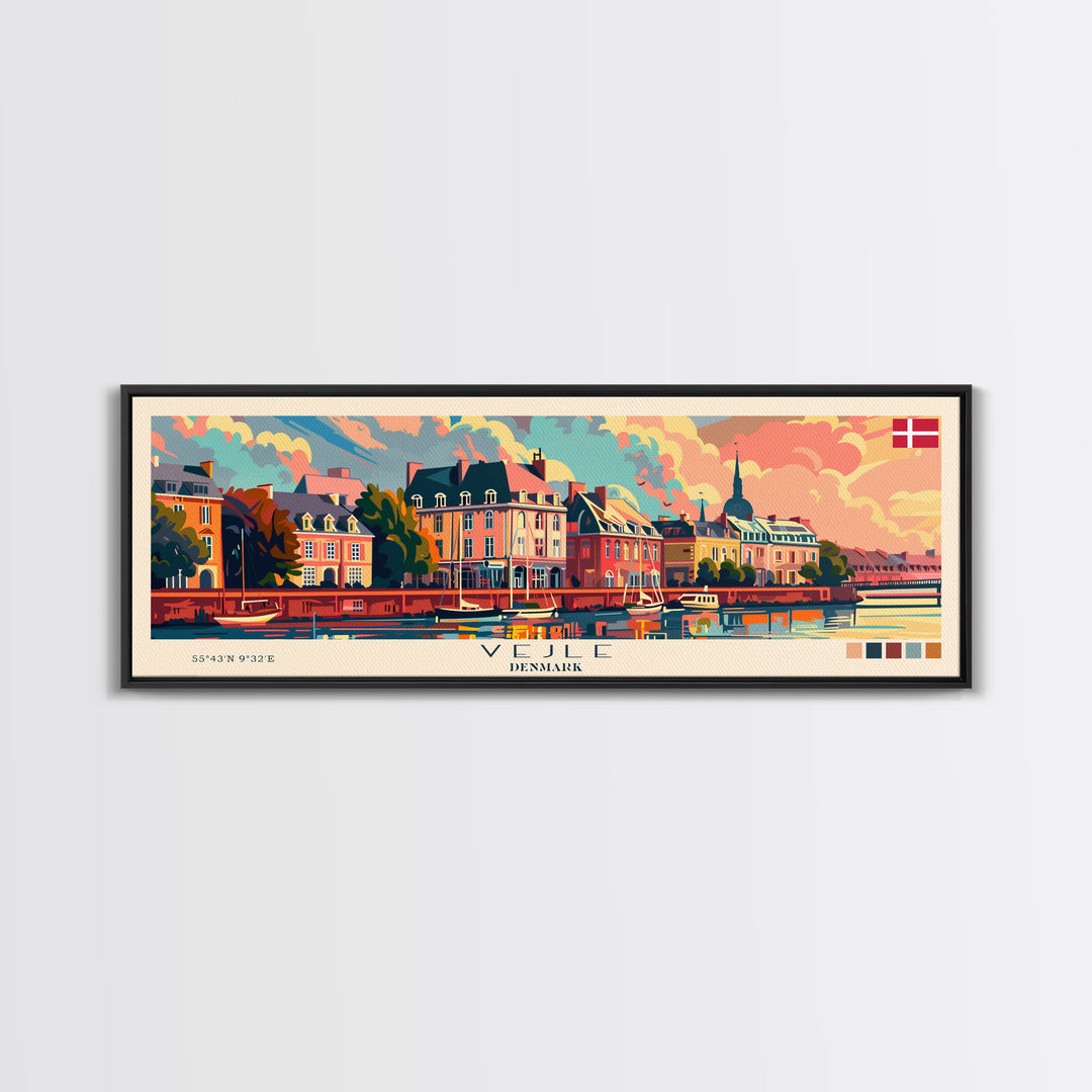 Vejle Denmark Travel Art, City Art, Framed Canvas Print or Metal Wall Art, Europe Travel Poster, Panoramic Wall Art, Extra Wide Wall Art