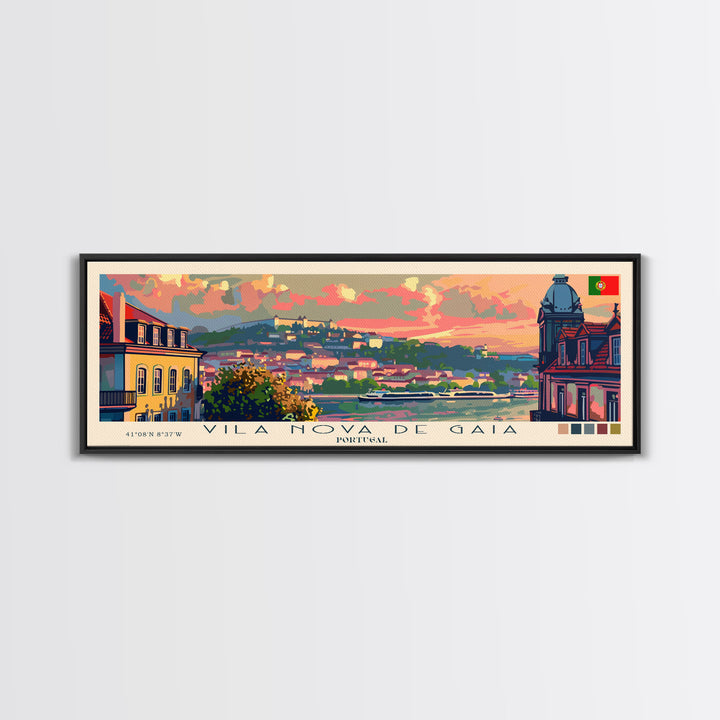 Vila Nova de Gaia Portugal Travel Print Wall Art, Panoramic City Art, Travel Art, Wall Decor, Vacation Gift, Framed Canvas Print Or Metal Art