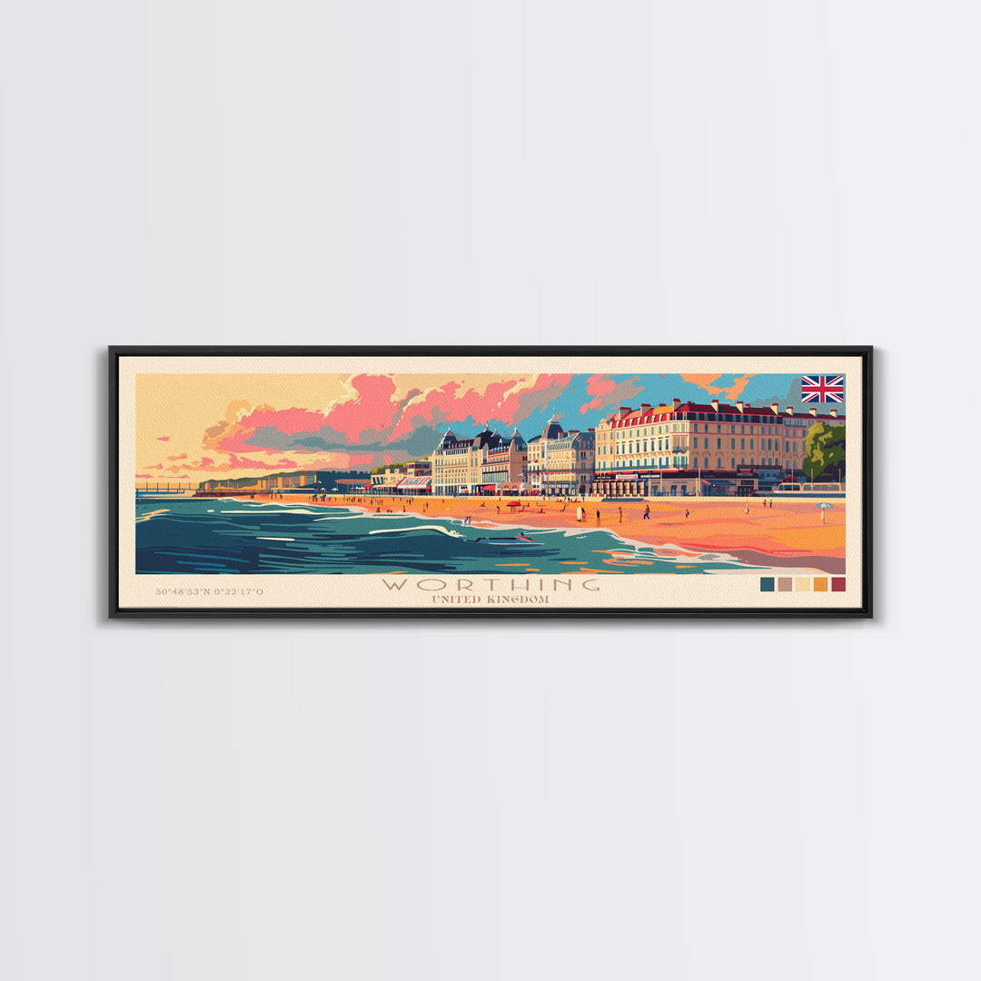 Worthing United Kingdom Wall Art, Panoramic Travel Poster, Panoramic Framed Canvas Print, City Wall Art, Wall Hanging Home Decor, Travel Art