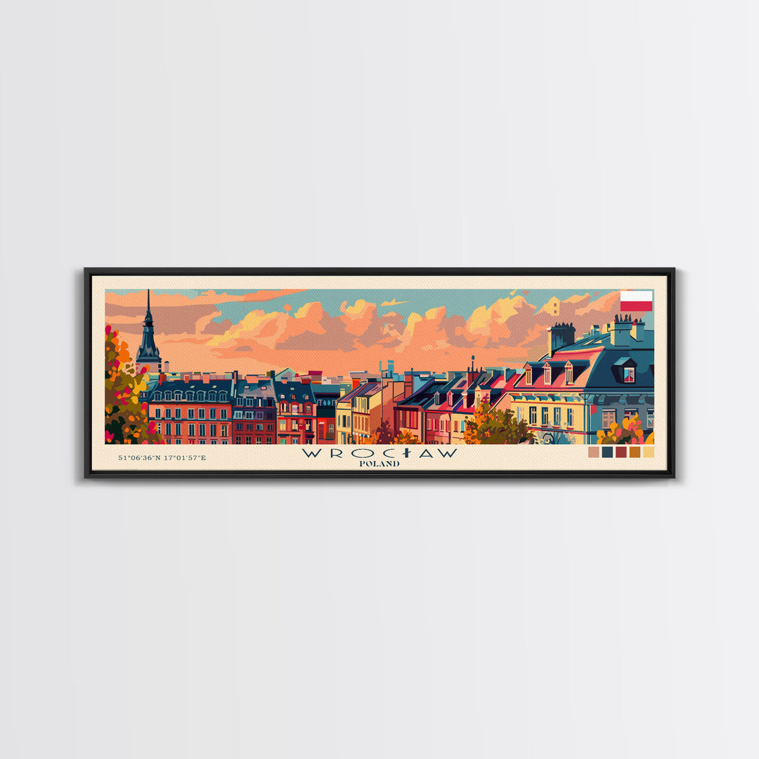 Wroclaw Poland Travel Print Wall Art, Panoramic City Art, Travel Art, Wall Decor, Vacation Gift, Framed Canvas Print Or Metal Art