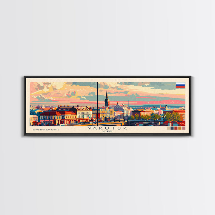 Yakutsk Russia Panoramic Travel Poster, Framed Canvas Print or Metal Wall Art, Travel Art, Home Decor, Panoramic Painting, Midcentury Art