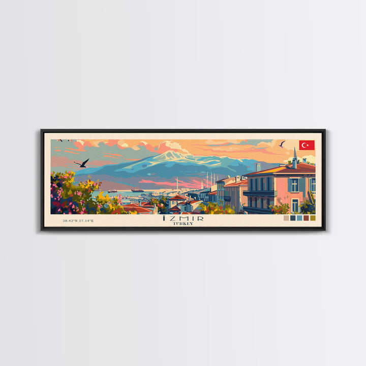 Izmir Turkey Travel Print Wall Art, Panoramic City Art, Travel Art, Wall Decor, Vacation Gift, Framed Canvas Print Or Metal Art