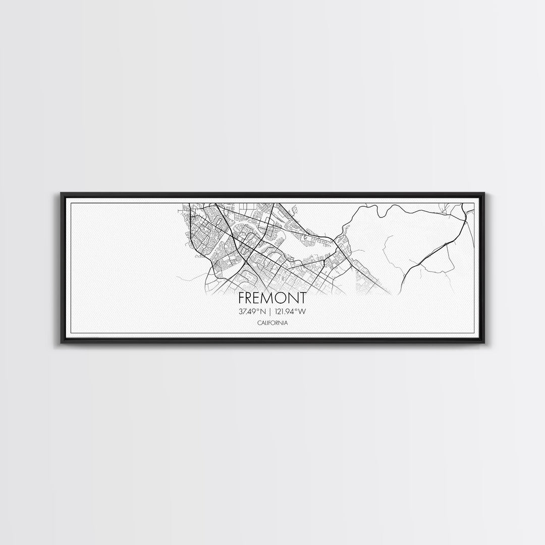 Panoramic Fremont City Map, California Art, Map Print, Minimalist Wall Art, Canvas Art, Housewarming Gift, Street Map Art, Closing Gift