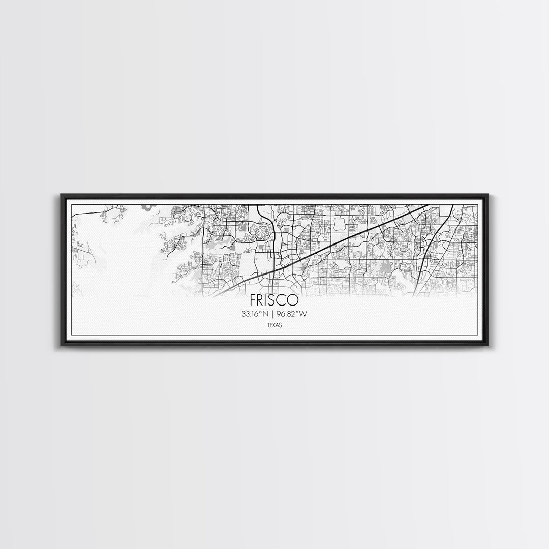 Panoramic Frisco City Map, Texas Art, Map Print, Minimalist Wall Art, Canvas Art, Housewarming Gift, Street Map Art, Closing Gift