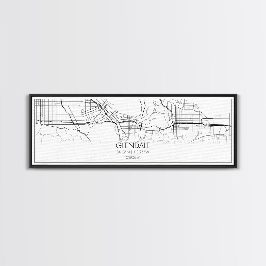 Panoramic Glendale City Map, California Art, Map Print, Minimalist Wall Art, Canvas Art, Housewarming Gift, Street Map Art, Closing Gift