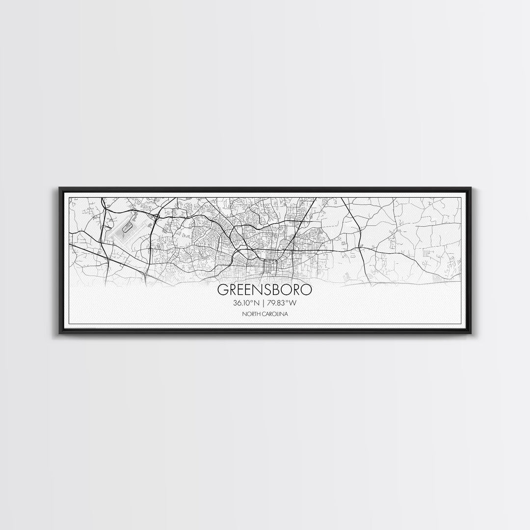 Panoramic Greensboro City Map, North Carolina Art, Map Print, Minimalist Wall Art, Canvas Art, Housewarming Gift, Street Map, Closing Gift