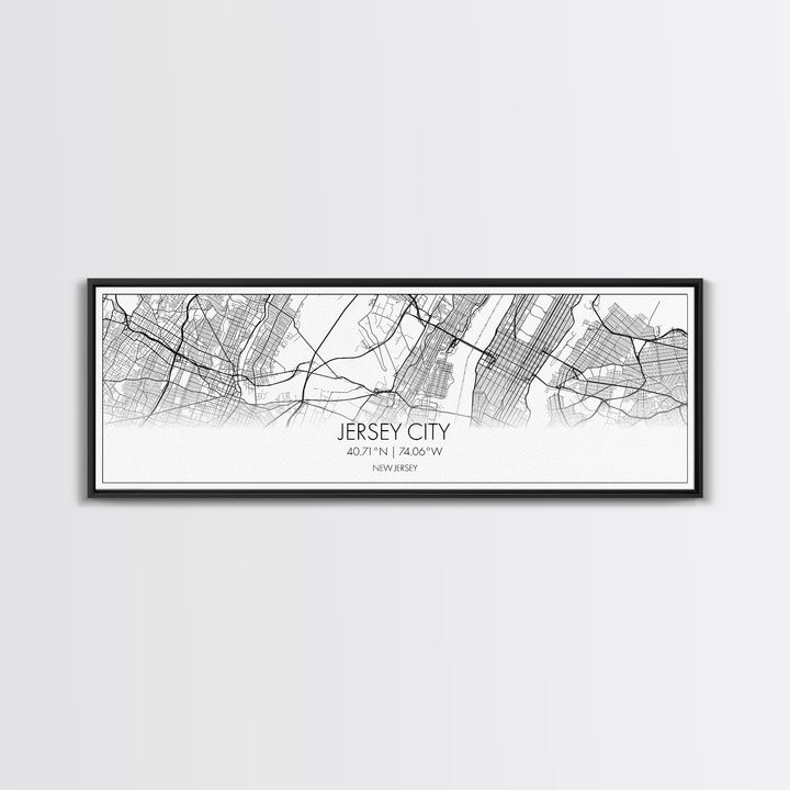 Panoramic Jersey City Map, New Jersey Art, Map Print, Minimalist Wall Art, Canvas Art, Housewarming Gift, Street Map Art, Closing Gift