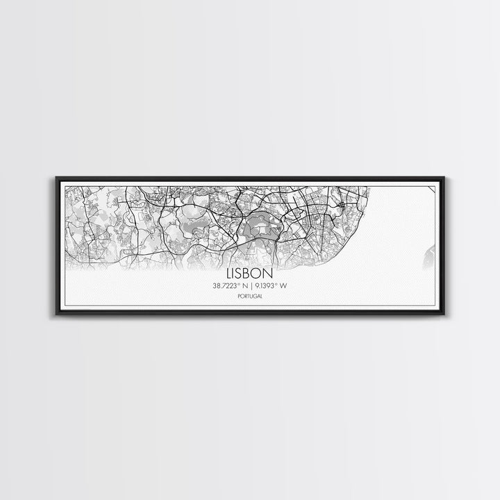 Panoramic Lisbon City Map, Portugal Art, Map Print, Minimalist Wall Art, Canvas Art, Housewarming Gift, Street Map Art, Closing Gift