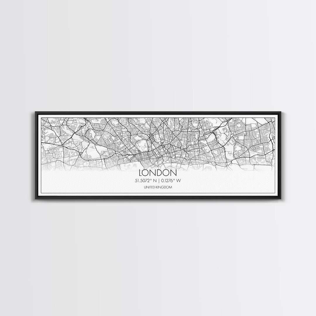 Panoramic London City Map, United Kingdom Art, Map Print, Minimalist Wall Art, Canvas Art, Housewarming Gift, Street Map Art, Closing Gift