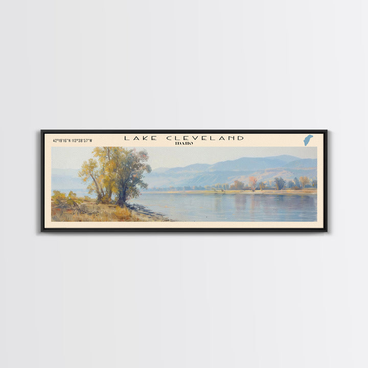 Lake Cleveland Idaho Framed Canvas Print, Lake House Decor, Panoramic Wall Art, Travel Poster, Stunning Lake Painting, Home Art