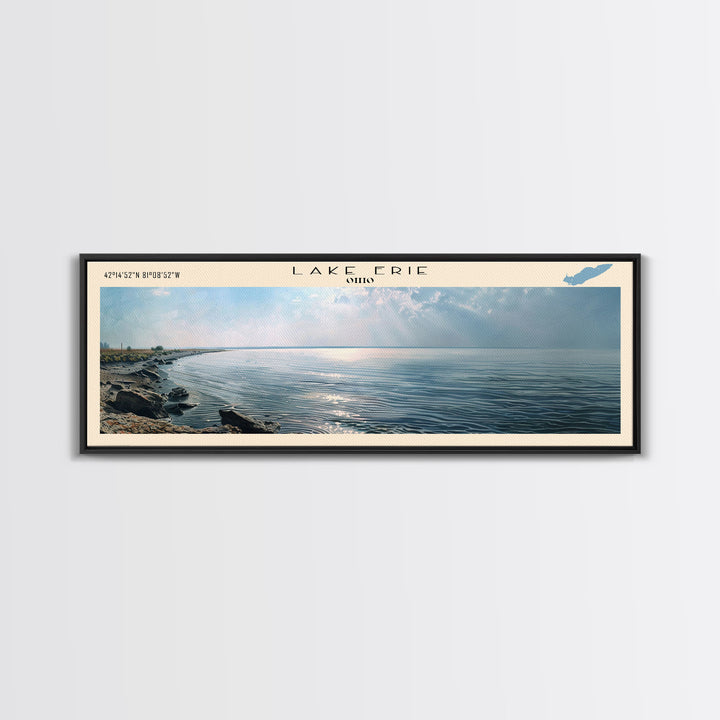 Lake Erie Framed Canvas Print, Lake House Decor, Panoramic Wall Art, Travel Poster, Stunning Lake Painting, Home Art