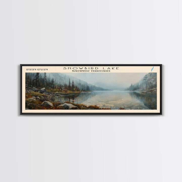 Snowbird Lake Wyoming Panoramic Framed Canvas Print, Lake House Decor, Wall Art, Travel Poster, Tranquil Landscape, Modern Art