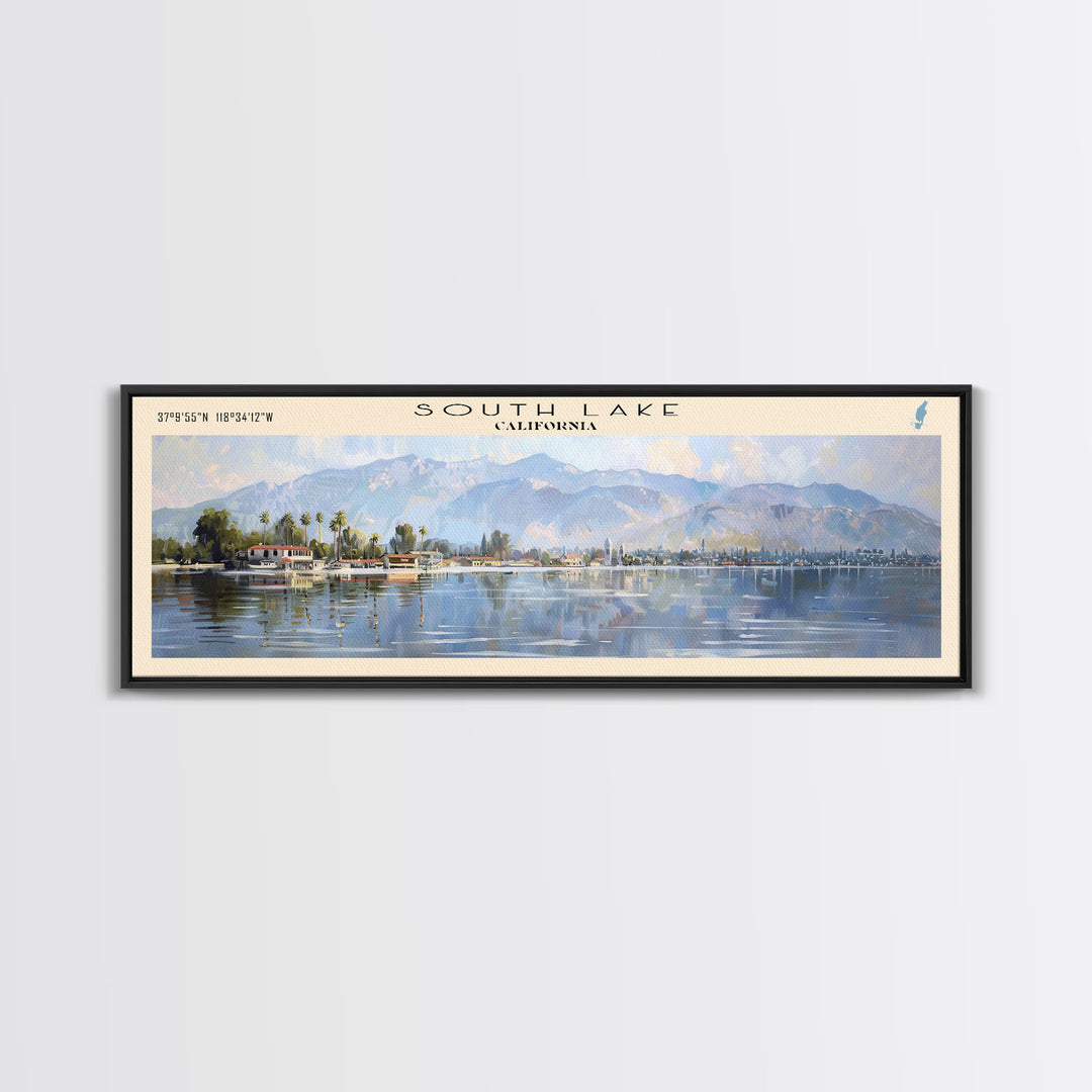 South Lake California Panoramic Framed Canvas Print, Lake House Decor, Wall Art, Travel Poster, Serene Landscape, Modern Art