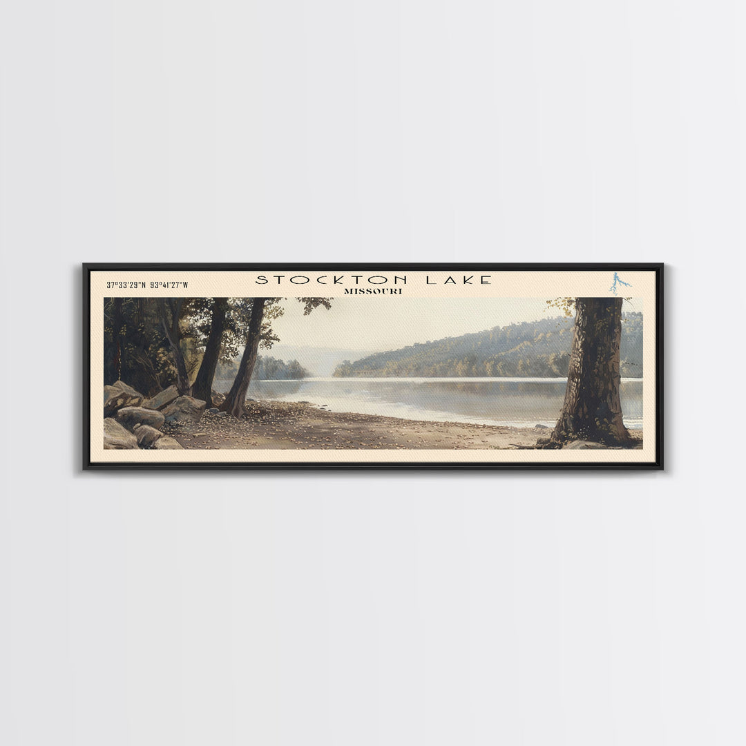 Stockton Lake Missouri Panoramic Framed Canvas Print, Lake House Decor, Wall Art, Travel Poster, Scenic Landscape, Bedroom Decor