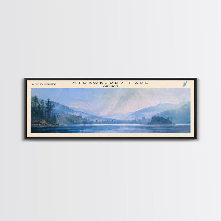 Strawberry Lake Oregon Panoramic Framed Canvas Print, Lake House Decor, Wall Art, Travel Poster, Tranquil Lake Scene, Living Room Decor