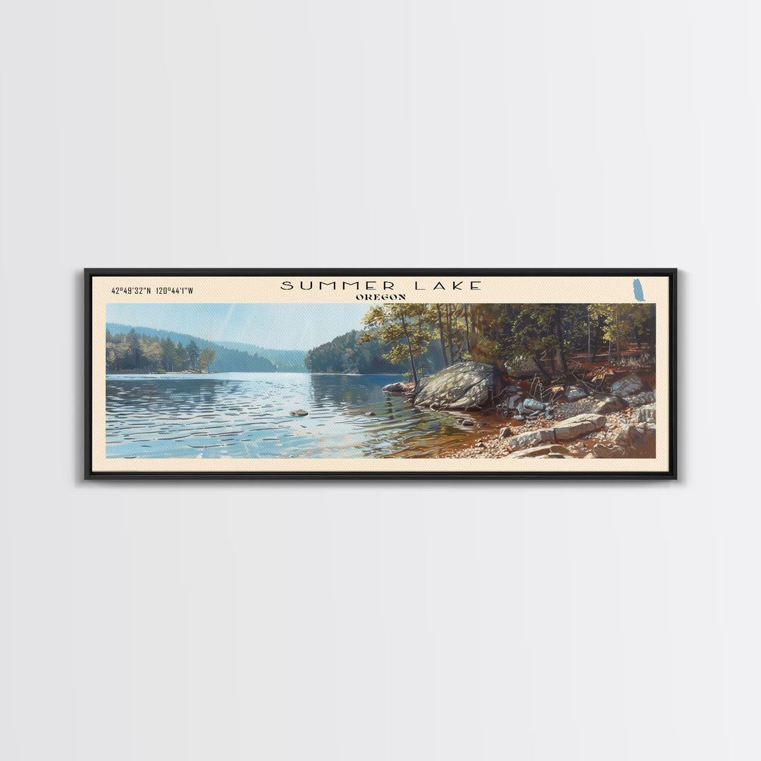 Summer Lake Panoramic Wall Art, Framed Canvas Print, Lake House Decor, Travel Poster, Serene Landscape, Bedroom Decor, Beautiful Lake Art