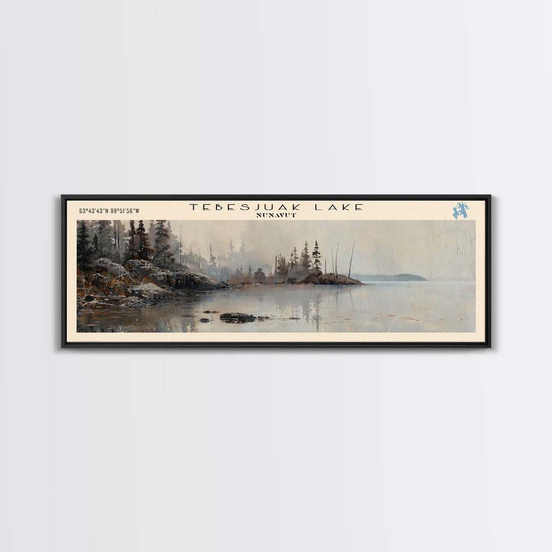 Tebesjuak Panoramic Wall Art, Framed Canvas Print, Lake House Decor, Travel Poster, Beautiful Lake Scene, Bedroom Decor, Living Room Art