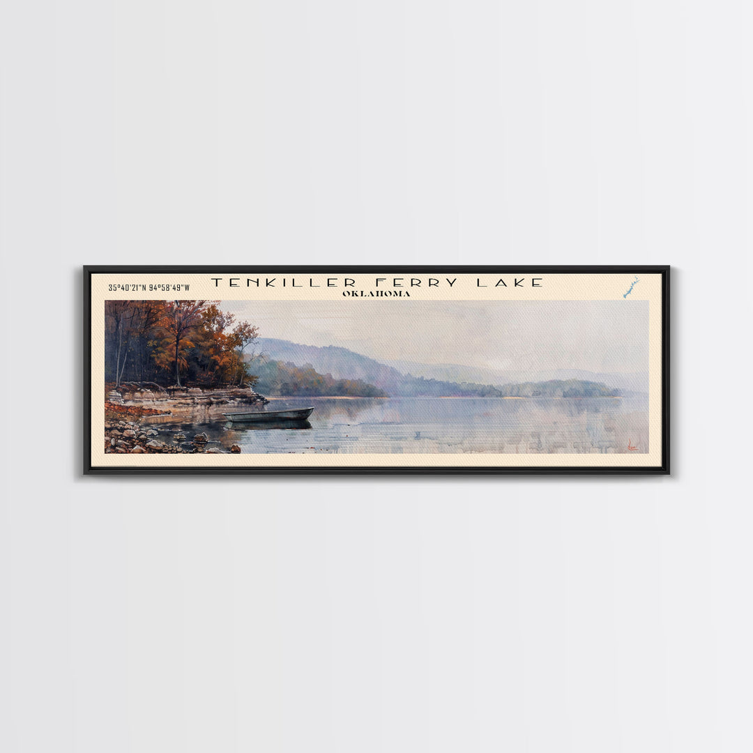 Tenkiller Ferry Lake Oklahoma Panoramic Wall Art, Framed Canvas Print, Lake House Decor, Travel Poster, Beautiful Lake Scene, Living Room Decor, Scenic Art