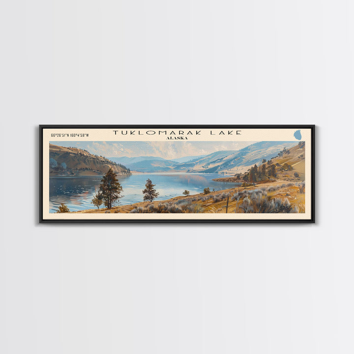 Tuklomarak Lake Panoramic Wall Art, Framed Canvas Print, Lake House Decor, Travel Poster, Serene Landscape, Living Room Decor