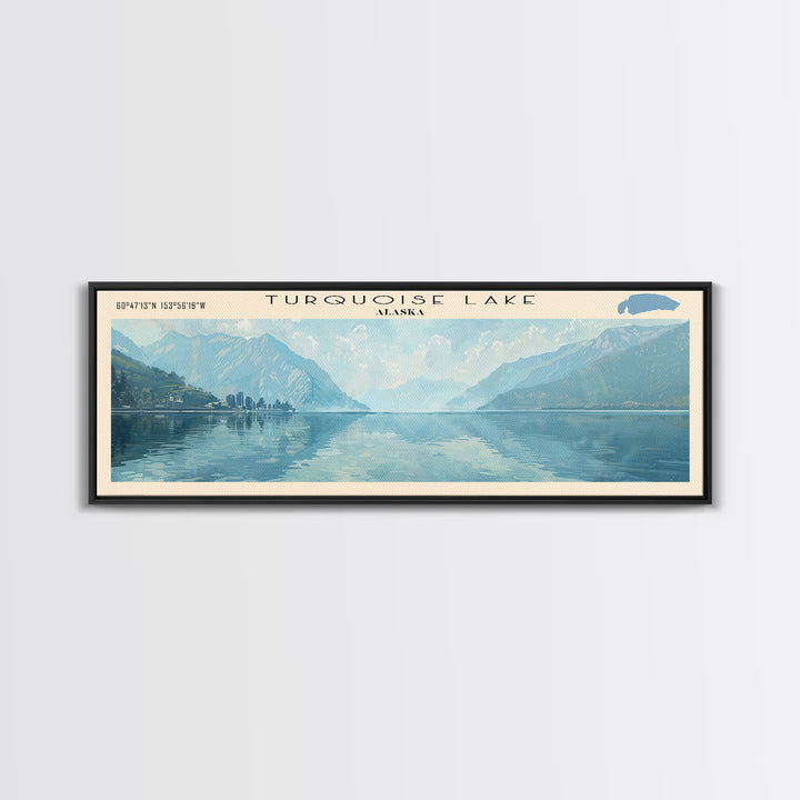 Turquoise Lake Panoramic Wall Art, Framed Canvas Print, Lake House Decor, Travel Poster, Beautiful Lake Scene, Living Room Art