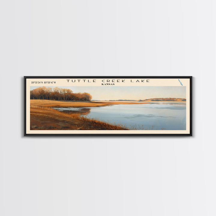 Tuttle Creek Lake Kansas Panoramic Wall Art, Framed Canvas Print, Lake House Decor, Travel Poster, Serene Landscape, Home Art