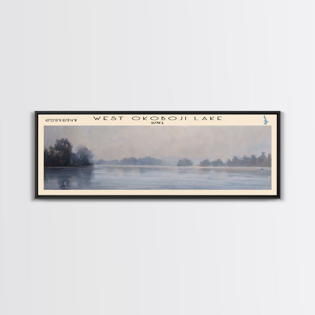 West Okoboji Lake Iowa Panoramic Wall Art, Framed Canvas Print, Lake House Decor, Travel Poster, Serene Landscape, Living Room Art