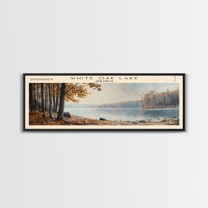 White Oak Lake Arkansas Panoramic Wall Art, Framed Canvas Print, Lake House Decor, Travel Poster, Beautiful Lake Scene, Bedroom Decor