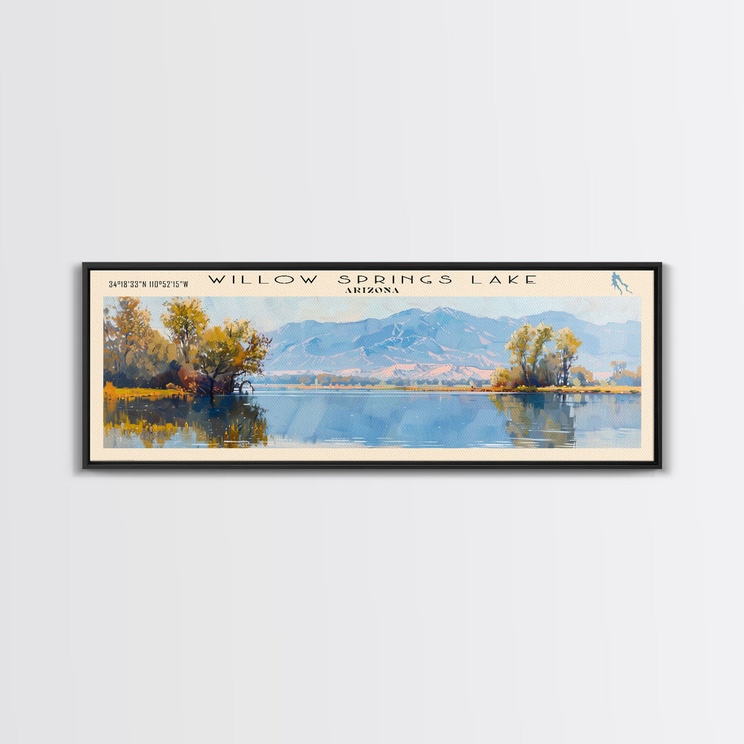 Willow Springs Lake Arizona Panoramic Wall Art, Framed Canvas Print, Lake House Decor, Travel Poster, Beautiful Lake Scene, Living Room Art