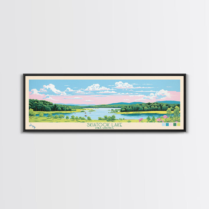 Skiatook Lake, Oklahoma Framed Canvas Print, Lake House Decor, Midcentury Modern Art, Pop Art, Travel Poster, Bedroom Wall Art