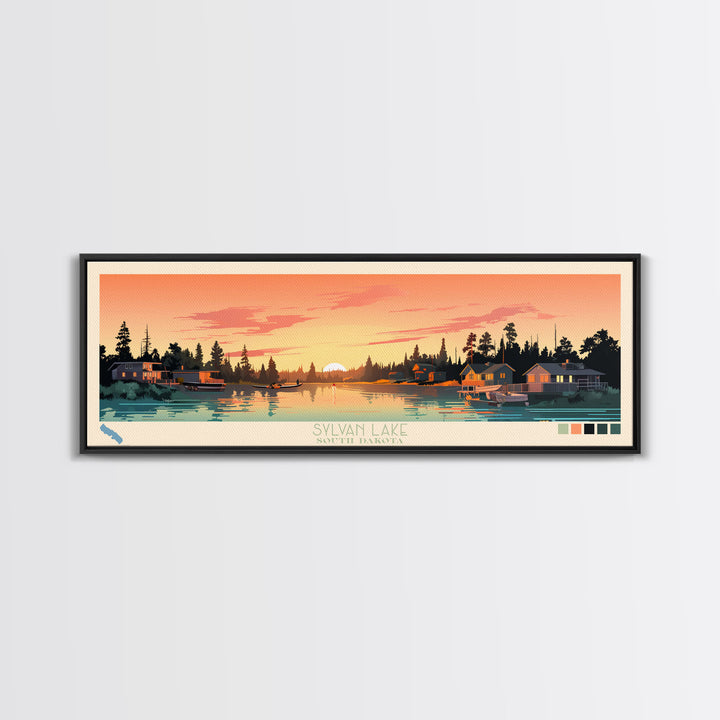 Sylvan Lake, South Dakota Framed Canvas Print, Lake House Art, Midcentury Modern Decor, Pop Art, Travel Poster, Living Room Wall Art