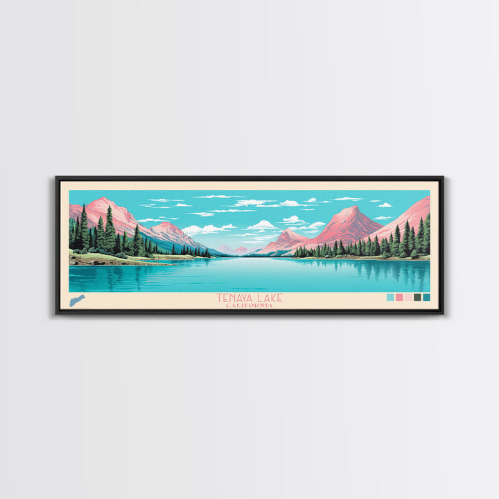 Tenaya Lake, California Framed Canvas Print, Lake House Decor, Midcentury Modern Art, Pop Art, Travel Poster, Living Room Wall Art