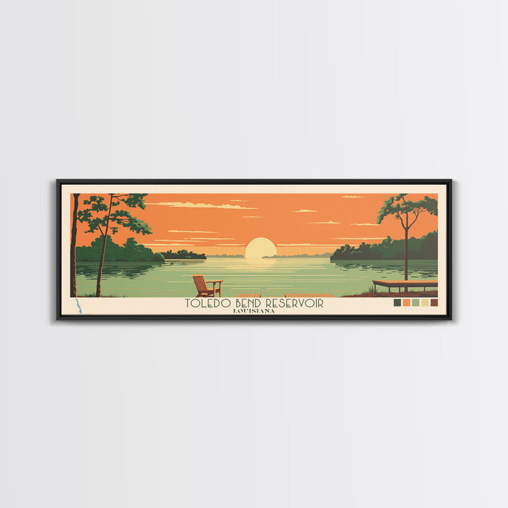 Toledo Bend Reservoir, Louisiana Framed Canvas Print, Lake House Art, Midcentury Modern Decor, Pop Art, Travel Poster, Bedroom Wall Art