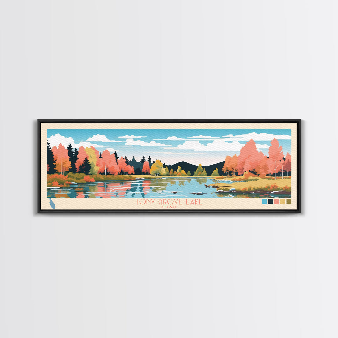 Tony Grove Lake, Utah Framed Canvas Print, Lake House Decor, Midcentury Modern Art, Pop Art, Travel Poster, Living Room Wall Art