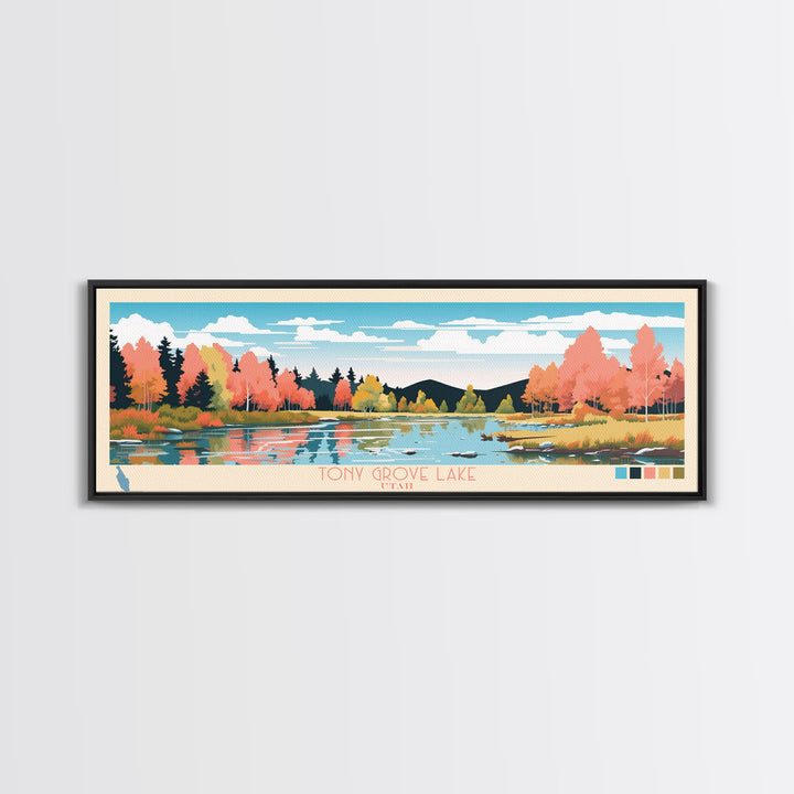 Tony Grove Lake, Utah Framed Canvas Print, Lake House Decor, Midcentury Modern Art, Pop Art, Travel Poster, Living Room Wall Art