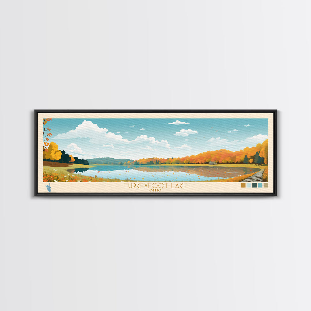 Turkeyfoot Lake, Ohio Framed Canvas Print, Lake House Art, Midcentury Modern Decor, Pop Art, Travel Poster, Bedroom Wall Art