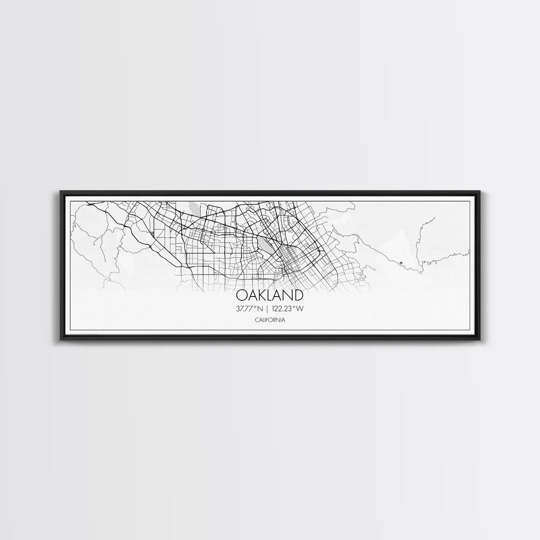 Panoramic Oakland City Map, California Art, Map Print, Minimalist Wall Art, Canvas Art, Housewarming Gift, Street Map Art, Closing Gift