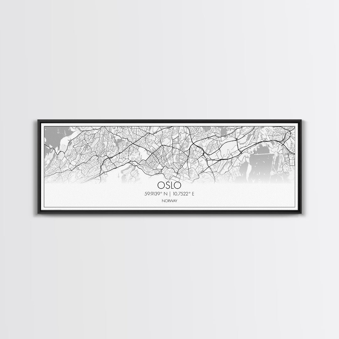 Panoramic Oslo City Map, Norway Art, Map Print, Minimalist Wall Art, Canvas Art, Housewarming Gift, Street Map Art, Closing Gift