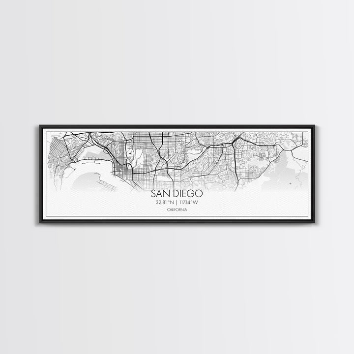 Panoramic San Diego City Map, California Art, Map Print, Minimalist Wall Art, Canvas Art, Housewarming Gift, Street Map Art, Closing Gift