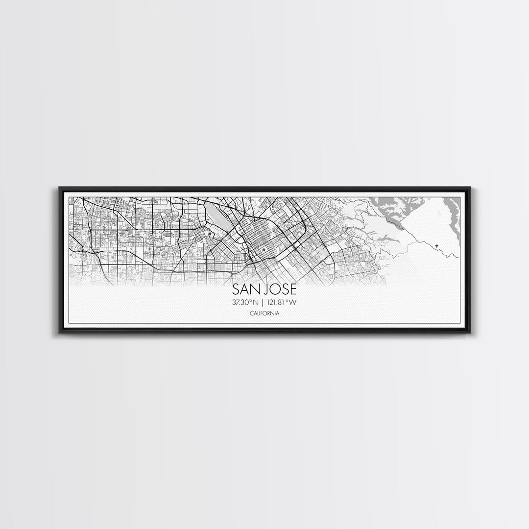 Panoramic San Jose City Map, California Art, Map Print, Minimalist Wall Art, Canvas Art, Housewarming Gift, Street Map Art, Closing Gift