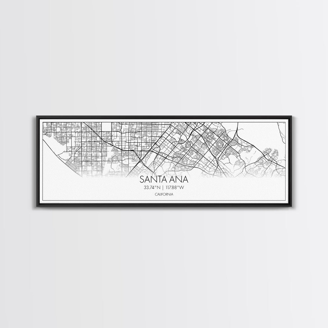 Panoramic Santa Ana City Map, California Art, Map Print, Minimalist Wall Art, Canvas Art, Housewarming Gift, Street Map Art, Closing Gift