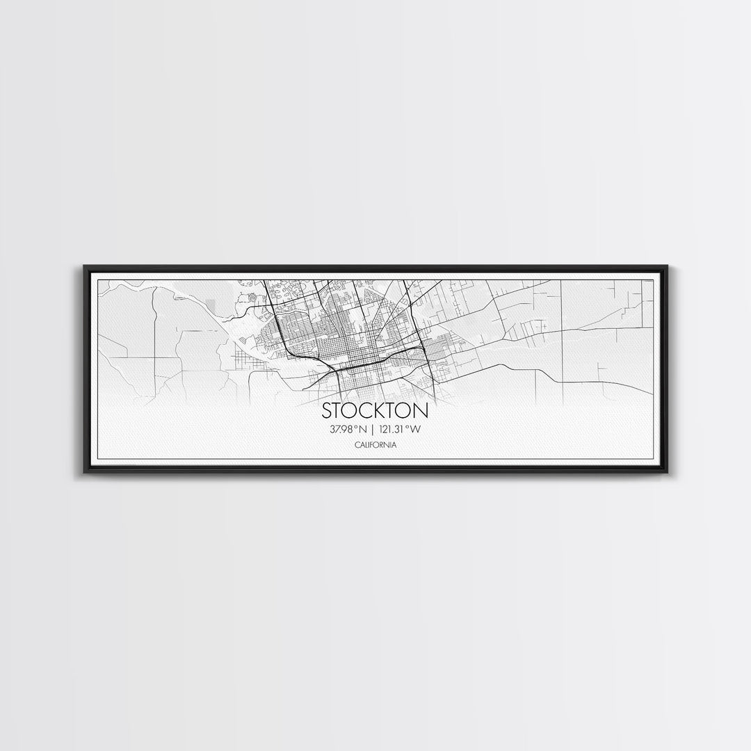 Panoramic Stockton City Map, California Art, Map Print, Minimalist Wall Art, Canvas Art, Housewarming Gift, Street Map Art, Closing Gift