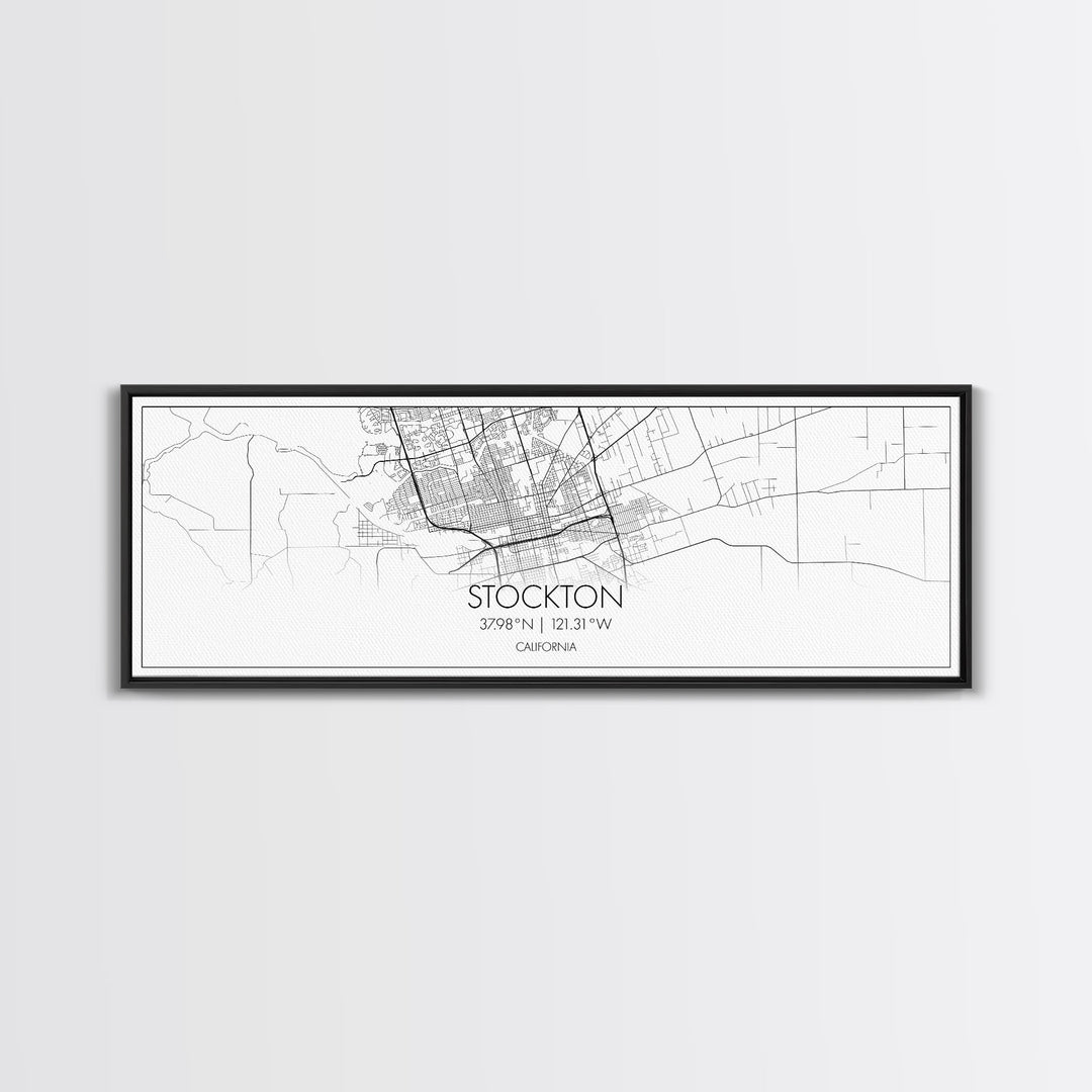 Panoramic Stockton City Map, California Art, Map Print, Minimalist Wall Art, Canvas Art, Housewarming Gift, Street Map Art, Closing Gift