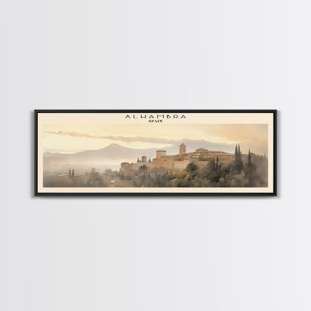 Alhambra Travel Art Framed Canvas Print, Spain Wall Decor, Home Decor, Travel Poster, Vintage Wall Art, Watercolor Painting